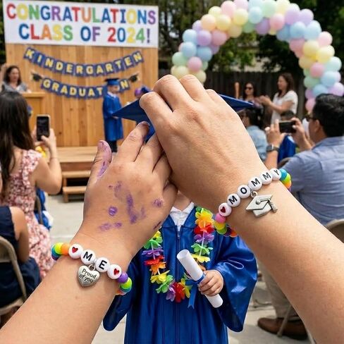 Kindergarten Graduation Bracelet Set for Mommy and Me - Rainbow Beaded Bracelets with Graduation Cap & Proud of You Heart Charms, Kindergarten Graduation Gift for Mom and Daughter/Son in Saudi Arabia