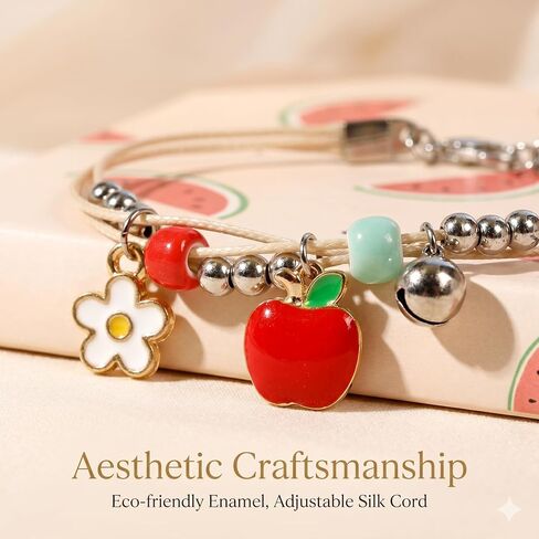 Teacher Gifts,Apple and Flower Charm Bracelet with Teacher Appreciation Card Included, Adjustable 6.3+2in Gift for Girls Women, May June Graduation Gift 2026, Aesthetic End of School Year Jewelry for Daughter, DIY Drawer Box in Kuwait