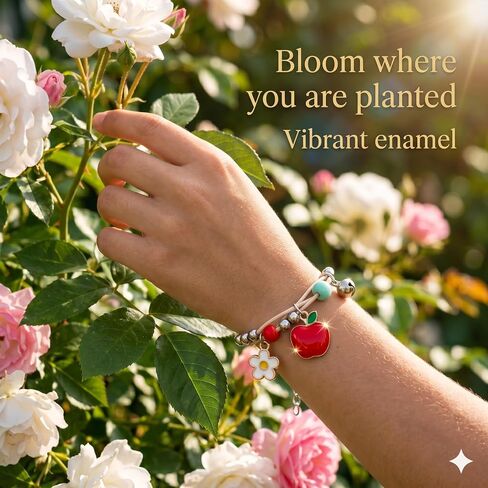 Teacher Gifts,Apple and Flower Charm Bracelet with Teacher Appreciation Card Included, Adjustable 6.3+2in Gift for Girls Women, May June Graduation Gift 2026, Aesthetic End of School Year Jewelry for Daughter, DIY Drawer Box in Kuwait