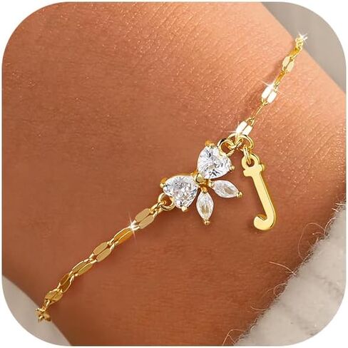 Gold Initial Bracelet for Women Teen Girls 14k Gold Plated Dainty Butterfly Charm Letter Bracelet for Birthday Jewelry Gifts in Kuwait
