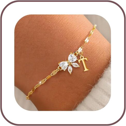 Gold Initial Bracelet for Women Teen Girls 14k Gold Plated Dainty Butterfly Charm Letter Bracelet for Birthday Jewelry Gifts in Kuwait