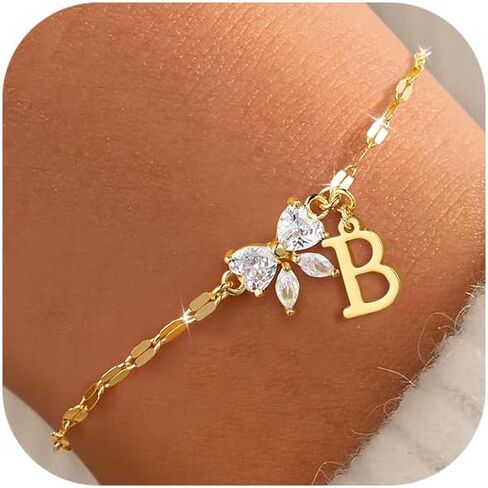 Gold Initial Bracelet for Women Teen Girls 14k Gold Plated Dainty Butterfly Charm Letter Bracelet for Birthday Jewelry Gifts in Kuwait