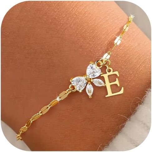 Gold Initial Bracelet for Women Teen Girls 14k Gold Plated Dainty Butterfly Charm Letter Bracelet for Birthday Jewelry Gifts in Kuwait