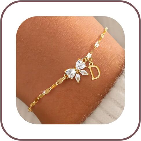 Gold Initial Bracelet for Women Teen Girls 14k Gold Plated Dainty Butterfly Charm Letter Bracelet for Birthday Jewelry Gifts in Kuwait