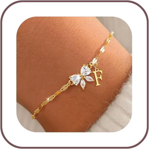 Gold Initial Bracelet for Women Teen Girls 14k Gold Plated Dainty Butterfly Charm Letter Bracelet for Birthday Jewelry Gifts in Kuwait