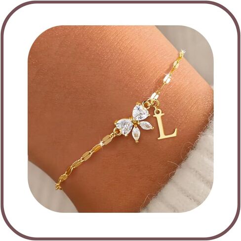 Gold Initial Bracelet for Women Teen Girls 14k Gold Plated Dainty Butterfly Charm Letter Bracelet for Birthday Jewelry Gifts in Kuwait
