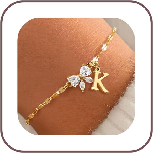 Gold Initial Bracelet for Women Teen Girls 14k Gold Plated Dainty Butterfly Charm Letter Bracelet for Birthday Jewelry Gifts in Kuwait