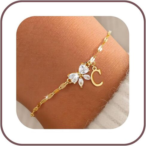 Gold Initial Bracelet for Women Teen Girls 14k Gold Plated Dainty Butterfly Charm Letter Bracelet for Birthday Jewelry Gifts in Kuwait