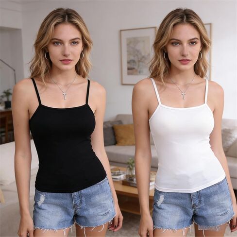 Camisole Tops for Women Slim-Fit Basic Spaghetti Strap Tank Tops Undershirts for Layering and Everyday Wear 2 Piece in Kuwait