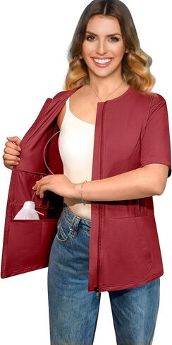 Post Mastectomy Recovery Zipper Closure Collar Shirt Camisole with Four Drain Pockets-Post Shoulder Surgery Shirts for Women in Saudi Arabia