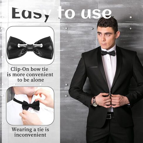 DIVINA VITAE 2Pcs Clip On Bow Ties for Men, Solid Black Bow Tie for Shirts Vests Tuxedos Suits Party Graduation Gifts in Kuwait