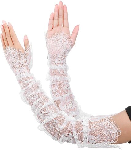 Long Sheer Lace Arm Sleeves For Wedding And Evening Party - Detachable Sleeves For Wedding Dresses - Fingerless Gloves For Bride And Special Occasion Elegant Floral Arm Covers in Saudi Arabia
