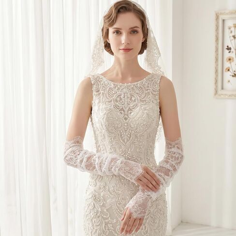 Long Sheer Lace Arm Sleeves For Wedding And Evening Party - Detachable Sleeves For Wedding Dresses - Fingerless Gloves For Bride And Special Occasion Elegant Floral Arm Covers in Saudi Arabia