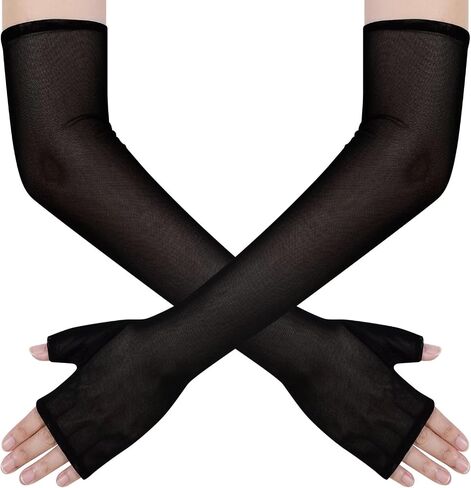 Women's Long Fingerless Opera Party Sheer Gloves Elbow Length Tulle Mesh Gloves for Wedding Bridal Prom Costume in Kuwait