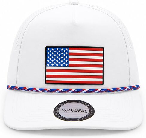 American Flag Snapback Performance Hat, Adjustable Quick Dry USA Flat Bill Caps for Men & Women, Laser Cut Patriotic Trucker Hat White in Kuwait