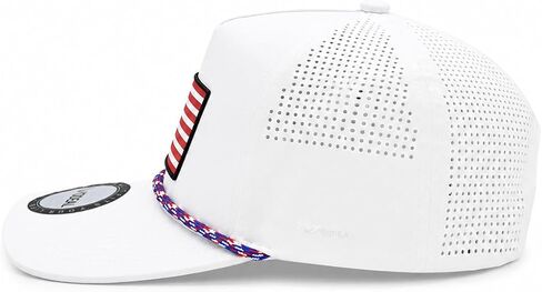 American Flag Snapback Performance Hat, Adjustable Quick Dry USA Flat Bill Caps for Men & Women, Laser Cut Patriotic Trucker Hat White in Kuwait