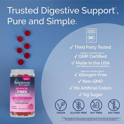 Replenza GLP-1 Support Fiber Gummies – Physician Formulated for Gut Health, Mixed Berry Flavor, 60-Count, for Men & Women, 2 Pack in Saudi Arabia