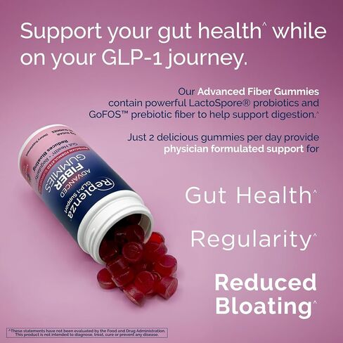 Replenza GLP-1 Support Fiber Gummies – Physician Formulated for Gut Health, Mixed Berry Flavor, 60-Count, for Men & Women, 2 Pack in Saudi Arabia