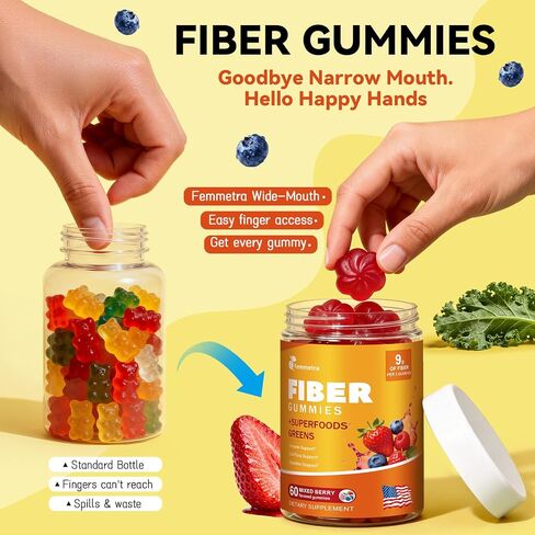 10-in-1 Prebiotic Fiber Gummies for Digestive Health & Regularity - GLP-1 Friendly - No Sugar Added Mixed Berry Flavor with Greens - Daily Supplement for Adults - 60 Count in Saudi Arabia