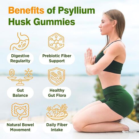 Psyllium Husk Gummies for Adults, 2000mg Psyllium Husk Fiber Supplement with Acacia Fiber, Inulin & FOS, Digestive Enzymes for Gut Health & Regularity, Vegan, Organic, Sugar Free, Pineapple, 60 Chews in Kuwait