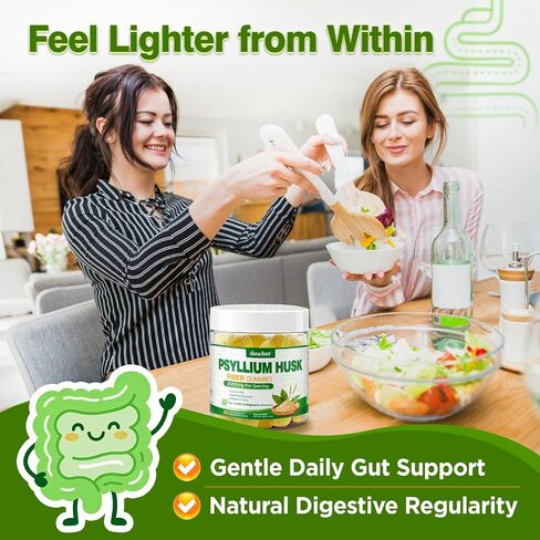 Psyllium Husk Gummies for Adults, 2000mg Psyllium Husk Fiber Supplement with Acacia Fiber, Inulin & FOS, Digestive Enzymes for Gut Health & Regularity, Vegan, Organic, Sugar Free, Pineapple, 60 Chews in Kuwait