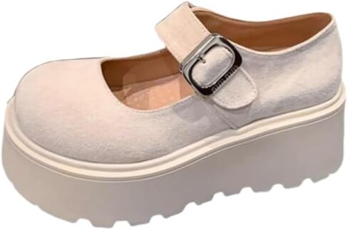 Lady Flat Mary Jane Shoes - The Ankle Part - Classical Gothic Style - Flat-Heeled high Heels - Leather Material - The Upper Part is in a Dress-Like Design in Saudi Arabia