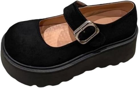 Lady Flat Mary Jane Shoes - The Ankle Part - Classical Gothic Style - Flat-Heeled high Heels - Leather Material - The Upper Part is in a Dress-Like Design in Saudi Arabia