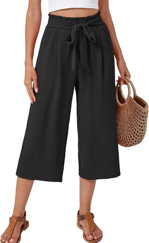 Women's Wide Leg Palazzo Pants Casual Capri Pants High Waisted with Pockets Beach Vacation Trousers in Saudi Arabia