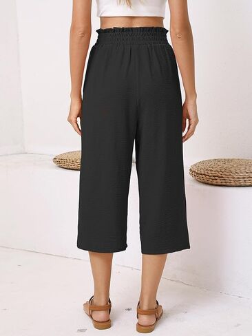 Women's Wide Leg Palazzo Pants Casual Capri Pants High Waisted with Pockets Beach Vacation Trousers in Saudi Arabia