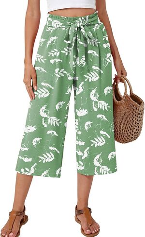 Women's Wide Leg Palazzo Pants Casual Capri Pants High Waisted with Pockets Beach Vacation Trousers in Saudi Arabia
