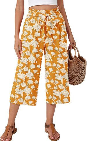 Women's Wide Leg Palazzo Pants Casual Capri Pants High Waisted with Pockets Beach Vacation Trousers in Saudi Arabia