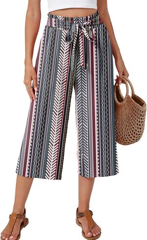 Women's Wide Leg Palazzo Pants Casual Capri Pants High Waisted with Pockets Beach Vacation Trousers in Saudi Arabia