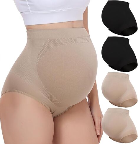 Maternity Underwear High Waist Seamless Pregnancy Panties Over Bump Support Shapewear for Women 4 Pack in Saudi Arabia