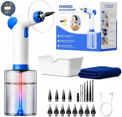 2026 Upgraded Ear Wax Removal Kit, Electric Ear Wax Removal Tool with Digital Temperature Display, Ear Cleaner with 4 Pressure Modes, Earwax Removal for Adults Kids, Includes Towel, 12 Tips & Basin in Kuwait