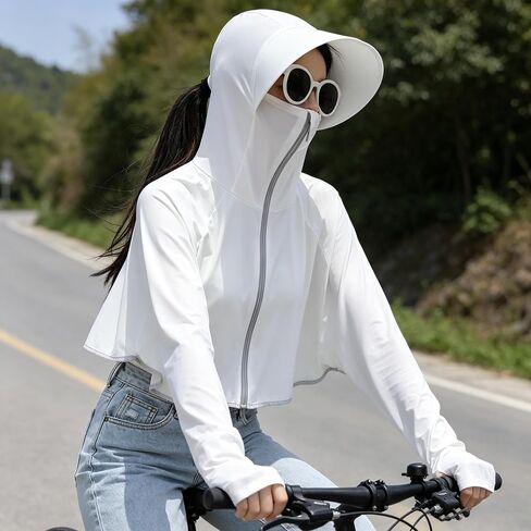 UPF 50+ Sun Protection Crop Top for Women Lightweight Quick Dry Long Sleeve Jacket for Running Hiking Outdoor Workout in Saudi Arabia