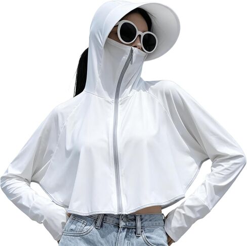 UPF 50+ Sun Protection Crop Top for Women Lightweight Quick Dry Long Sleeve Jacket for Running Hiking Outdoor Workout in Saudi Arabia
