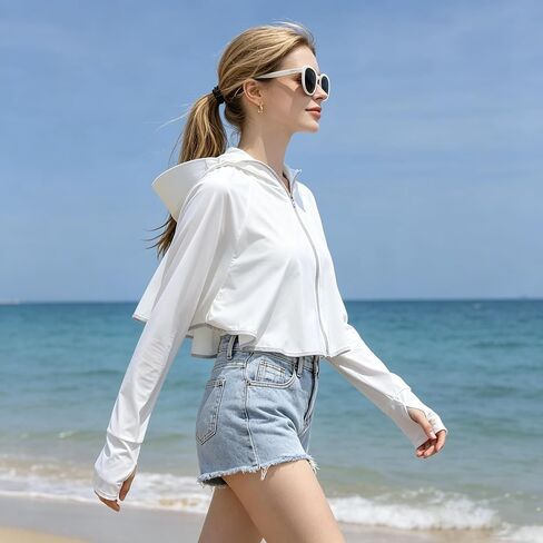 UPF 50+ Sun Protection Crop Top for Women Lightweight Quick Dry Long Sleeve Jacket for Running Hiking Outdoor Workout in Saudi Arabia