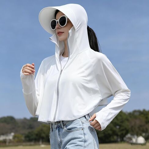 UPF 50+ Sun Protection Crop Top for Women Lightweight Quick Dry Long Sleeve Jacket for Running Hiking Outdoor Workout in Saudi Arabia