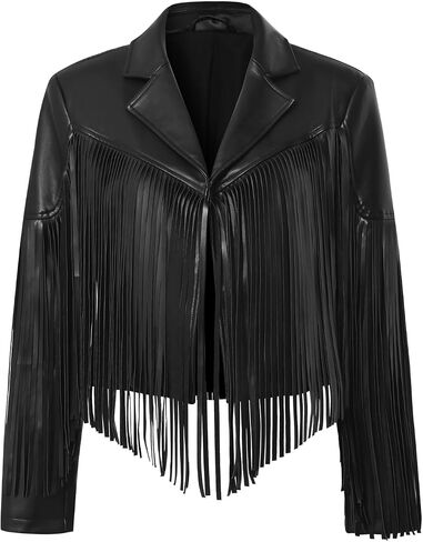Fringe Faux Leather Jacket Western Cowgirl Jacket Tassel Crop Moto Top Country Concert Outfits For Women in Kuwait