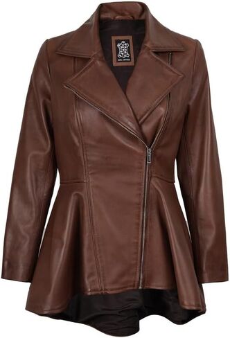 Decrum Womens Leather Jacket - Peplum Style Casual Real Lambskin Leather Jackets for Women in Kuwait