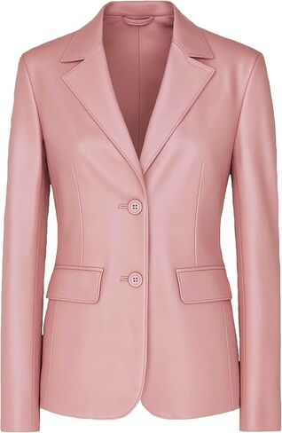 J'Jackin Women's Real Lambskin Leather Blazer Jacket - Casual 2-Button Sport Coat Jacket Long Sleeves Suit Style in Saudi Arabia