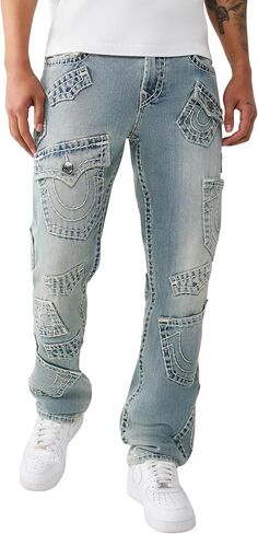 True Religion Men’s Ricky Super T Flap Straight Jean 34" – Two-Tone Stitching, Horseshoe Detail in Kuwait