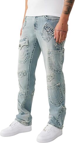 True Religion Men’s Ricky Super T Flap Straight Jean 34" – Two-Tone Stitching, Horseshoe Detail in Kuwait