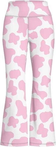 Ystardream Pink Cow Print Bell Bottoms Flare Leggings for Girls Teens High Waisted Yoga Dress Pants Tummy Control Kids Students Girls Workout Clothes 5T in Kuwait