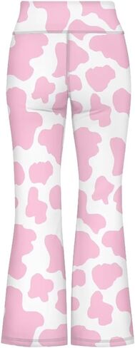 Ystardream Pink Cow Print Bell Bottoms Flare Leggings for Girls Teens High Waisted Yoga Dress Pants Tummy Control Kids Students Girls Workout Clothes 5T in Kuwait