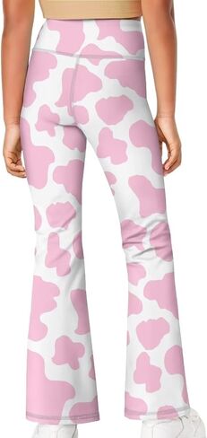 Ystardream Pink Cow Print Bell Bottoms Flare Leggings for Girls Teens High Waisted Yoga Dress Pants Tummy Control Kids Students Girls Workout Clothes 5T in Kuwait