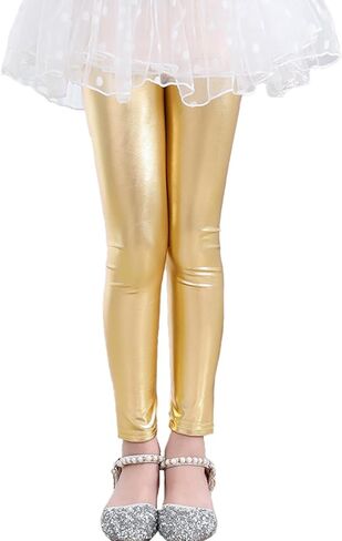 LOLANTA Girls Metallic Leggings, Kids Stretchy Tights, Ankle Length Shiny Dance Pants in Kuwait