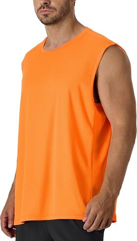 CQC Men's Sleeveless Shirts Gym Workout Running Quick Dry Wide Strap Tank Top Beach Swim Muscle Athletic Shirt Orange XL in Saudi Arabia