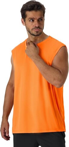 CQC Men's Sleeveless Shirts Gym Workout Running Quick Dry Wide Strap Tank Top Beach Swim Muscle Athletic Shirt Orange XL in Saudi Arabia