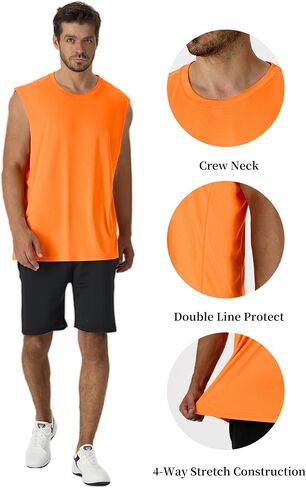 CQC Men's Sleeveless Shirts Gym Workout Running Quick Dry Wide Strap Tank Top Beach Swim Muscle Athletic Shirt Orange XL in Saudi Arabia